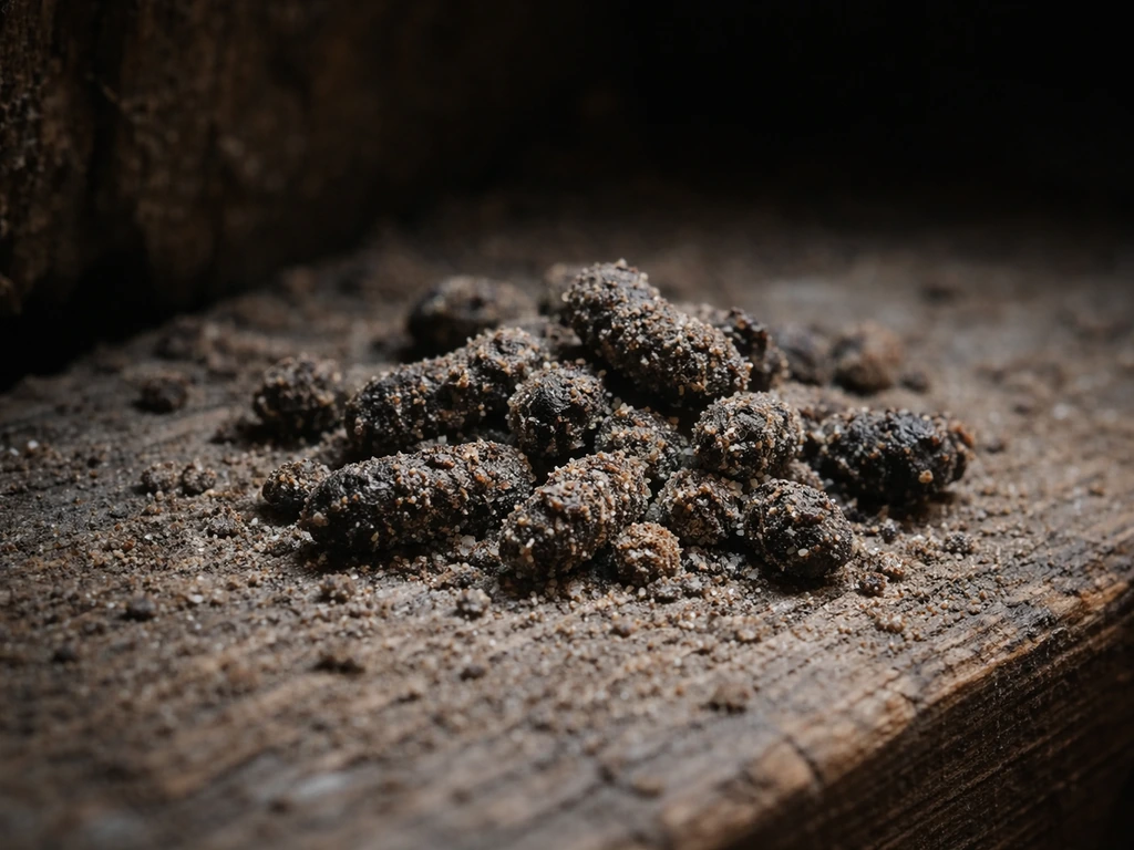 Close-up of crumbly bat guano droppings texture on a roost-adjacent surface